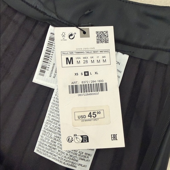 NWT Zara Black Faux Leather Pleated Mini Skirt - Picture 6 of 10